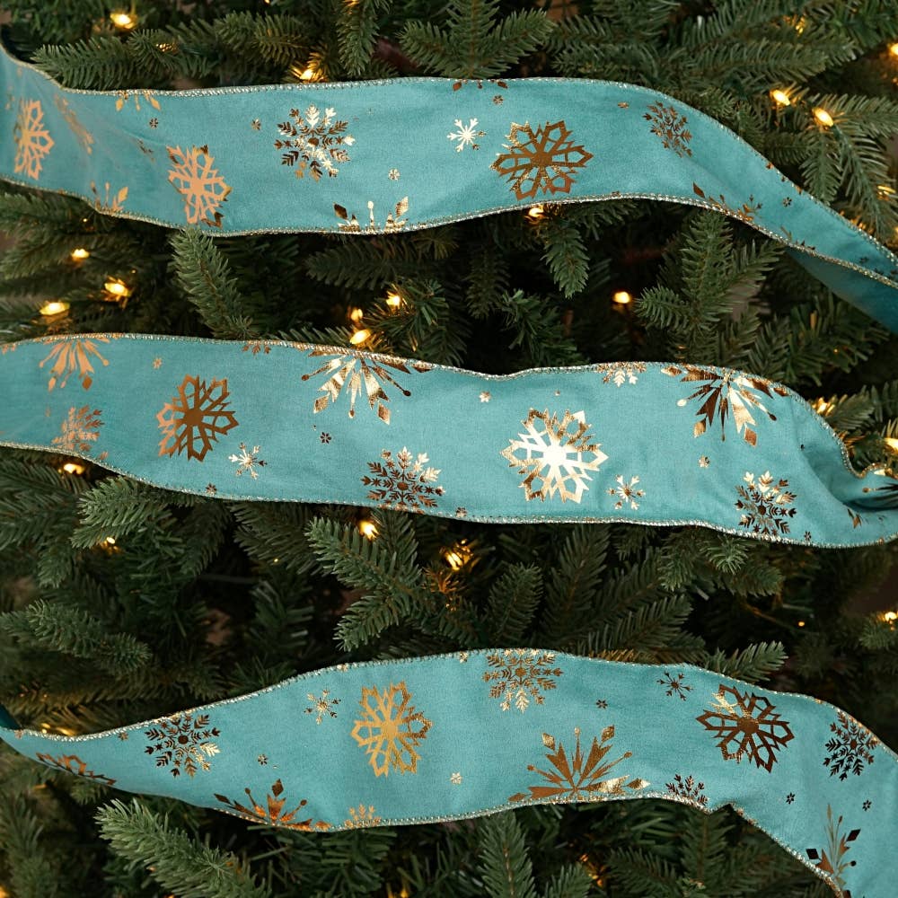 Custom Bow: Wired Ribbon Seafoam Snowflakes 2.5" inch