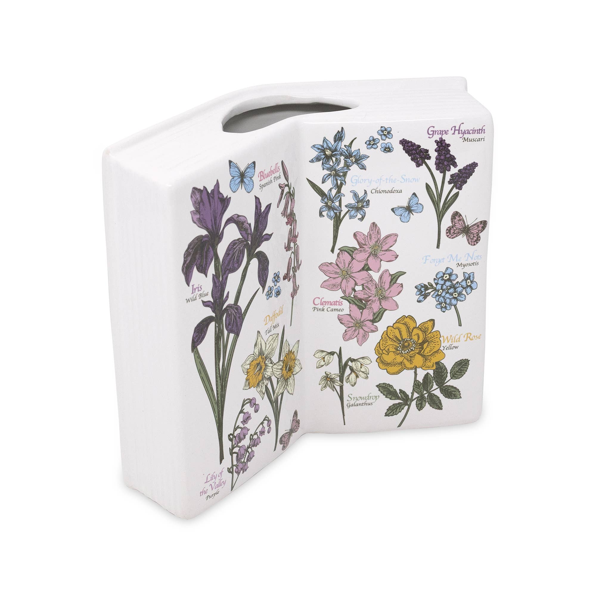 Open Ceramic Book Vase: 'Illustrated Almanac of Wildflowers'