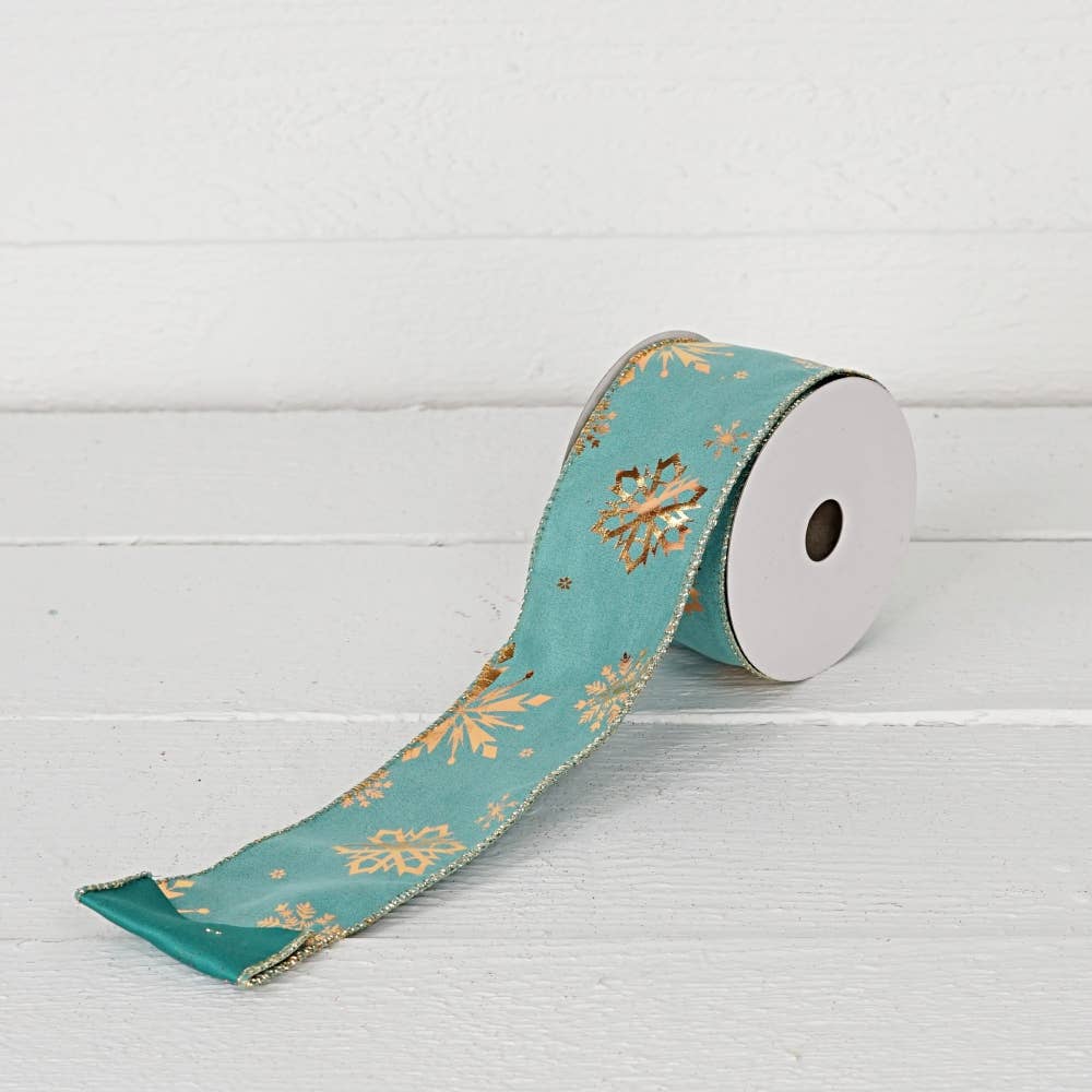 Custom Bow: Wired Ribbon Seafoam Snowflakes 2.5" inch