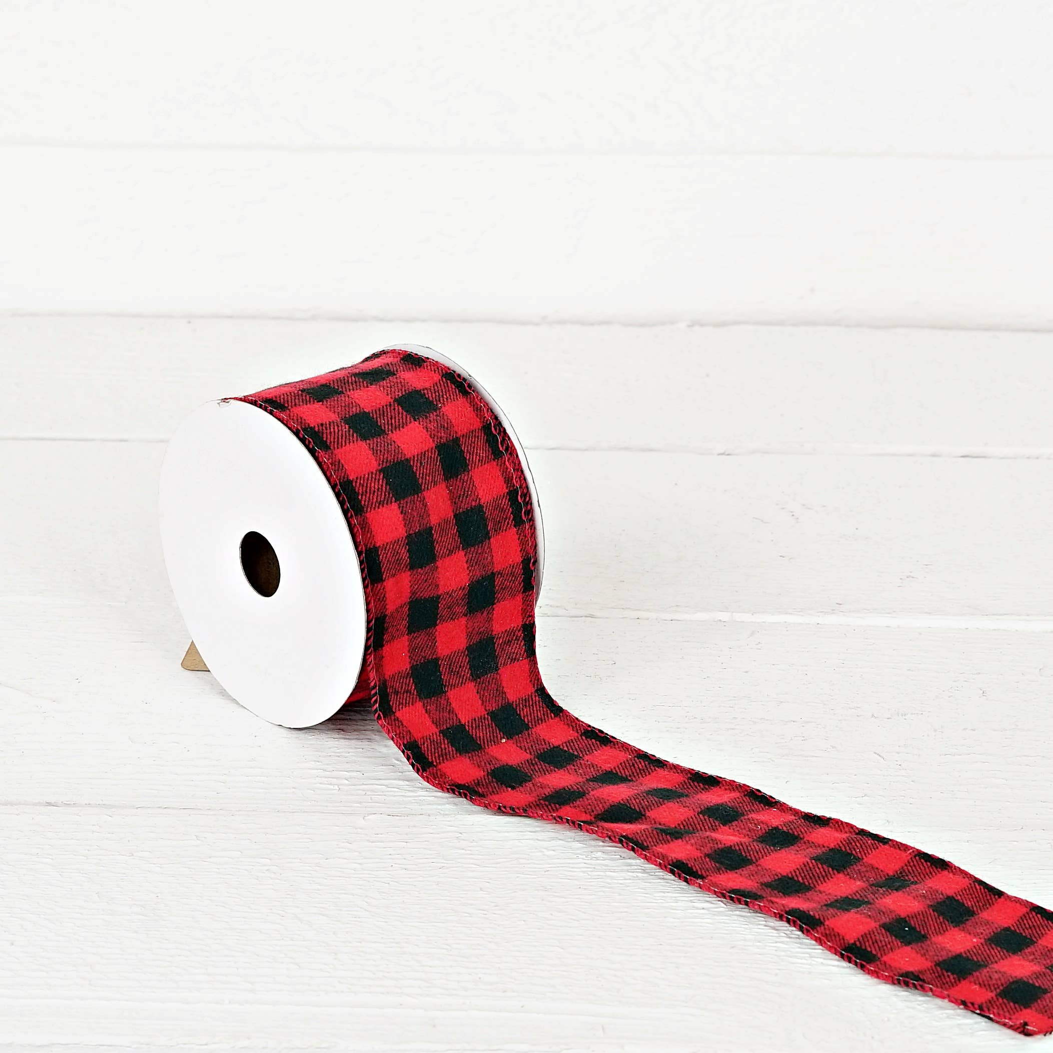 Custom Bow: Wired Ribbon Fabric Red/Black Gingham 2.5" inch