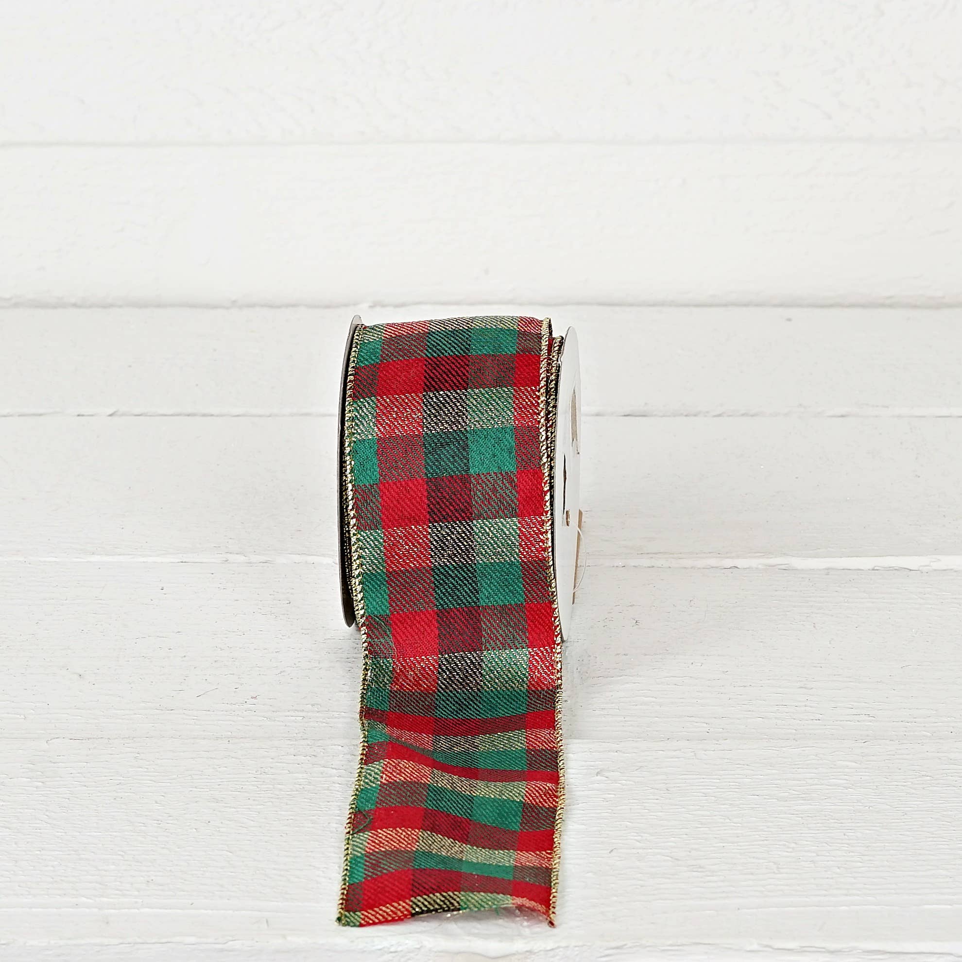 Custom Bow: Wired Ribbon Red Green Classic Checker 2.5" inch