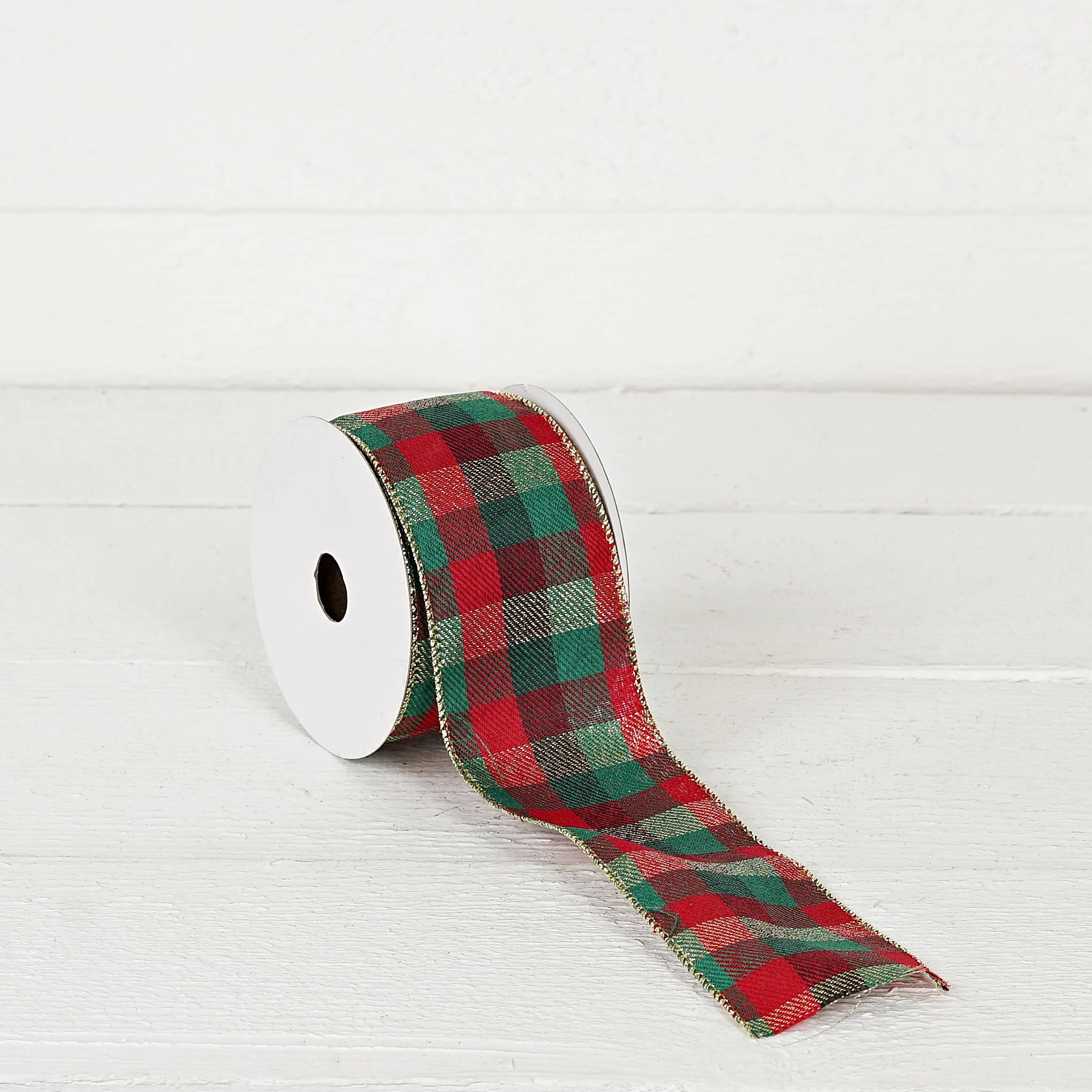 Custom Bow: Wired Ribbon Red Green Classic Checker 2.5" inch