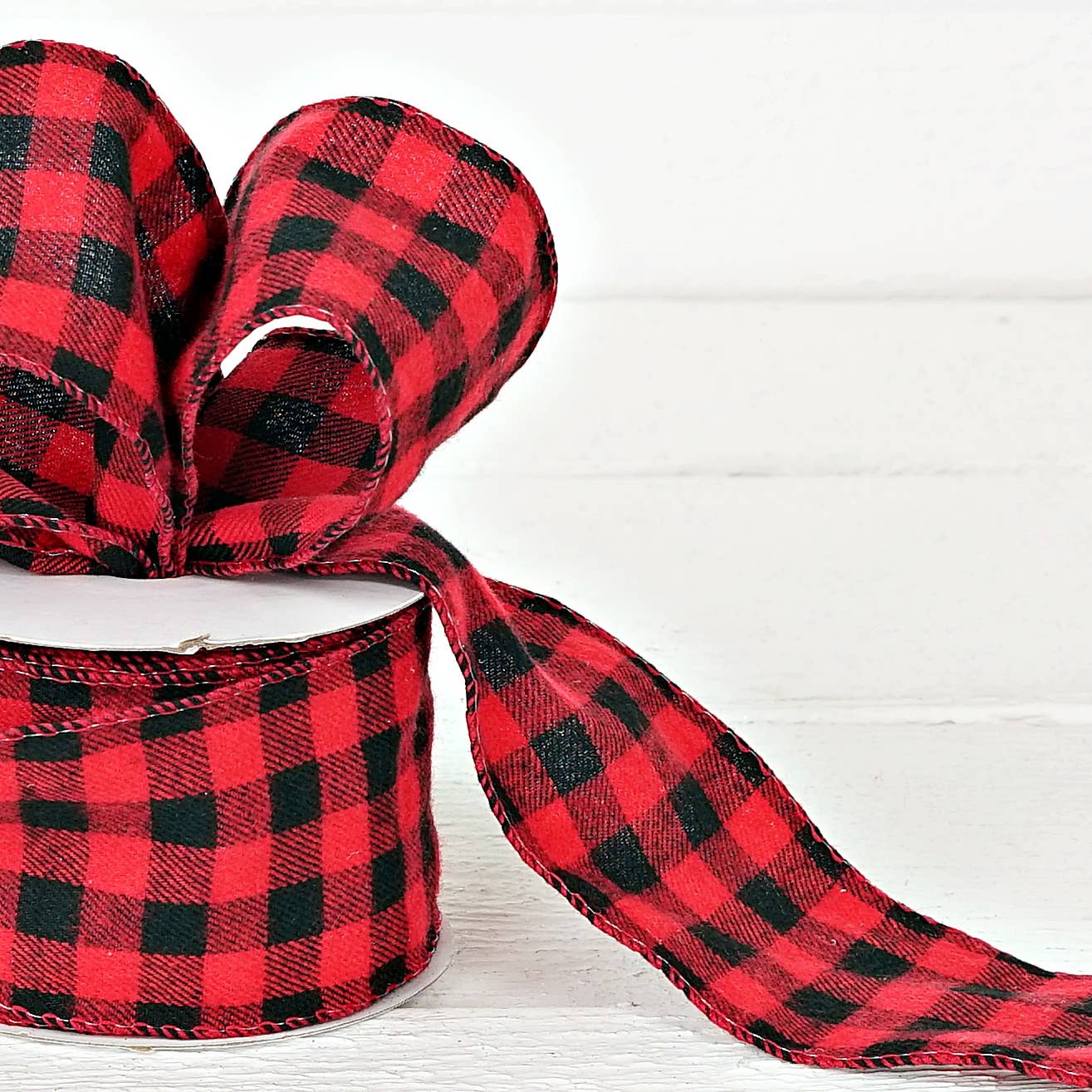 Custom Bow: Wired Ribbon Fabric Red/Black Gingham 2.5" inch