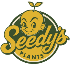 Seedy's Plants logo with a cartoon character on a white background