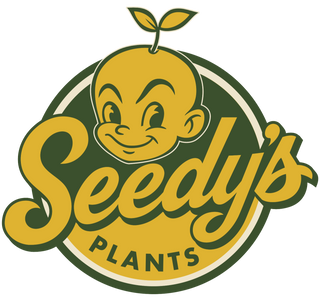 Seedy's Plants logo with a cartoon character on a white background