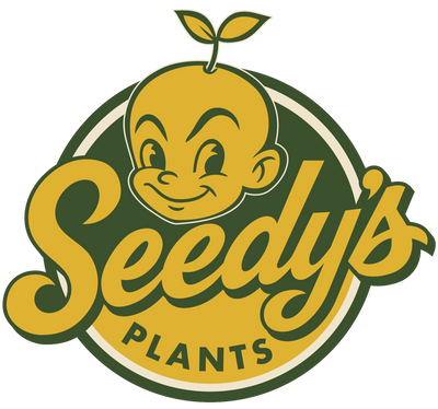 Seedy's Plants logo with a cartoon character on a white background