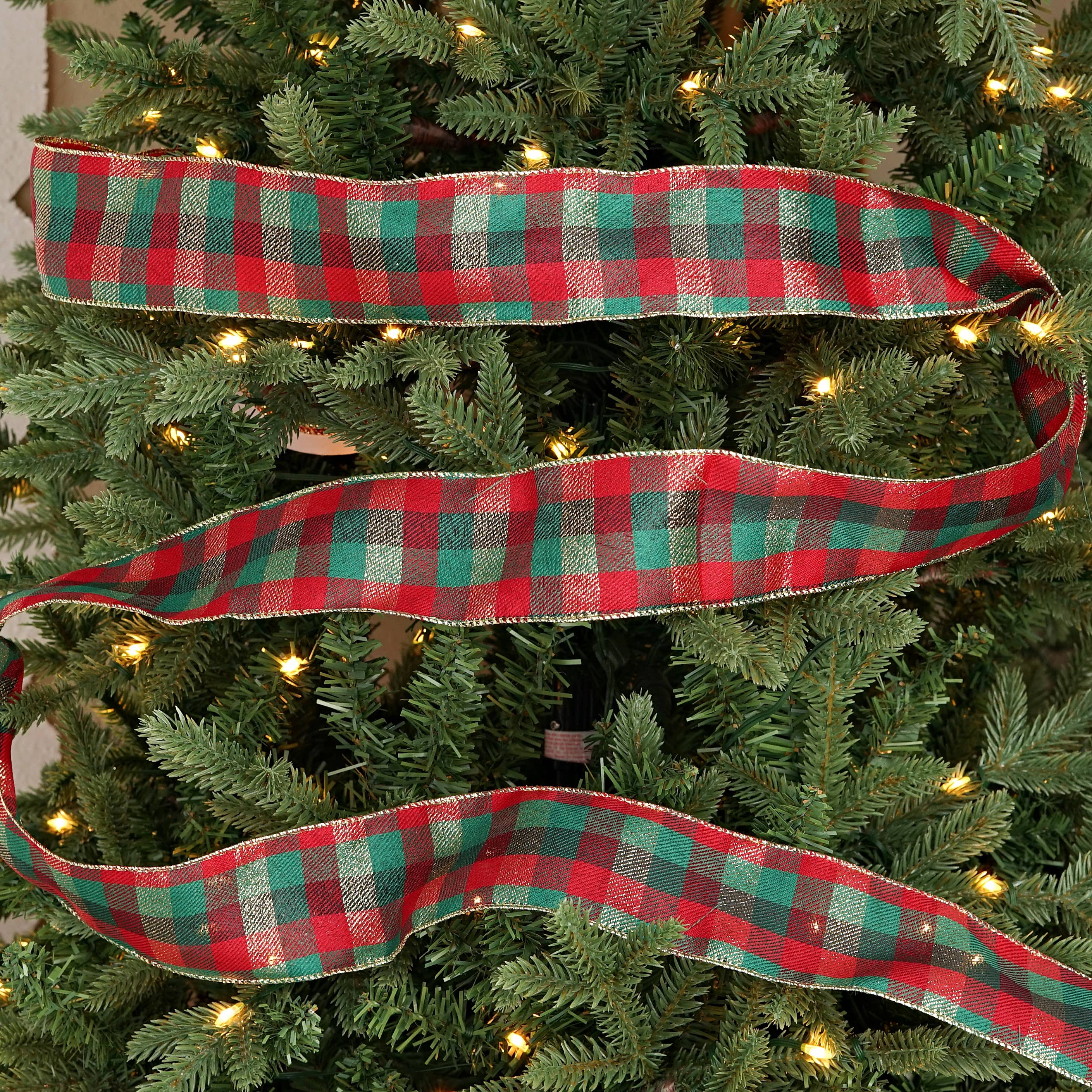 Custom Bow: Wired Ribbon Red Green Classic Checker 2.5" inch