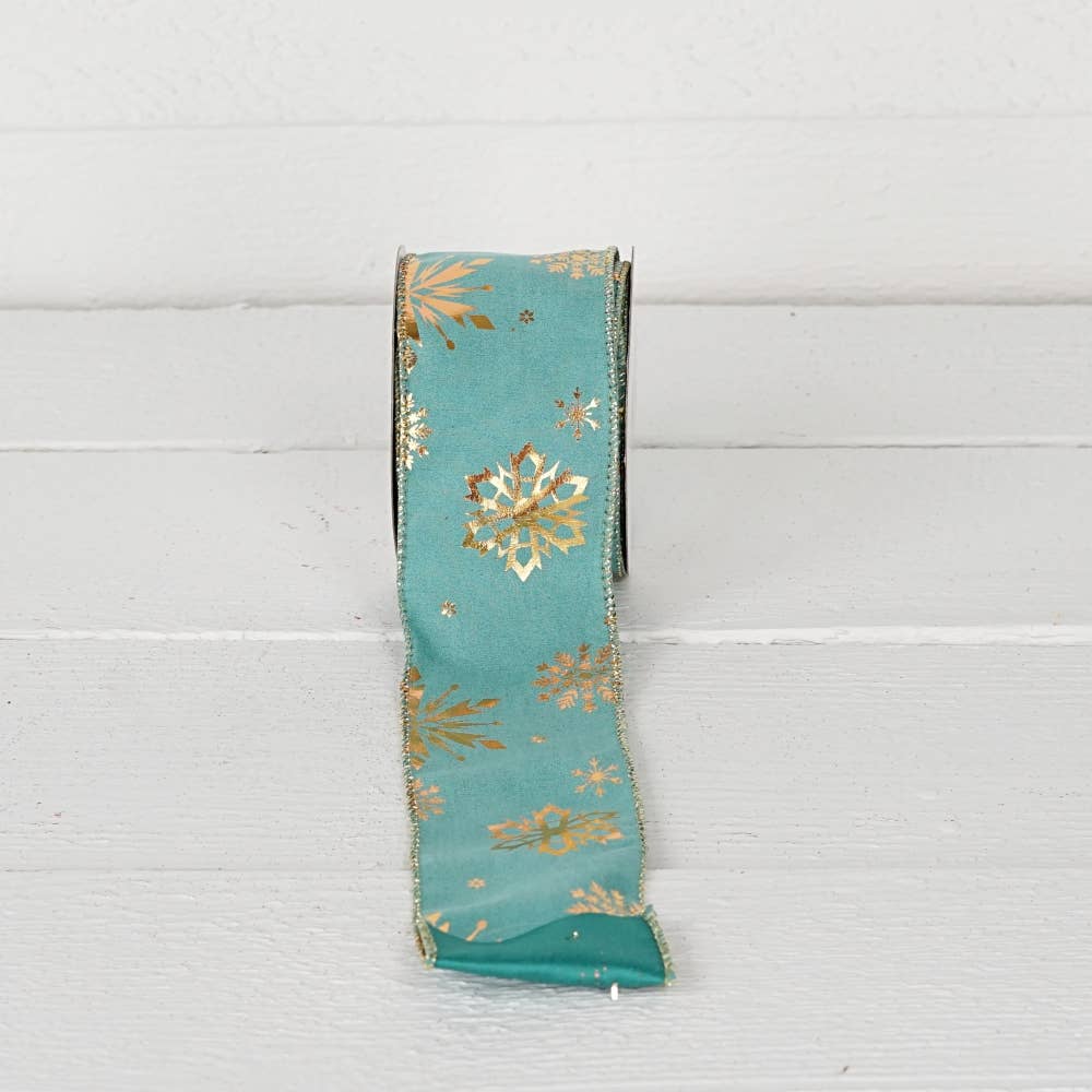 Custom Bow: Wired Ribbon Seafoam Snowflakes 2.5" inch
