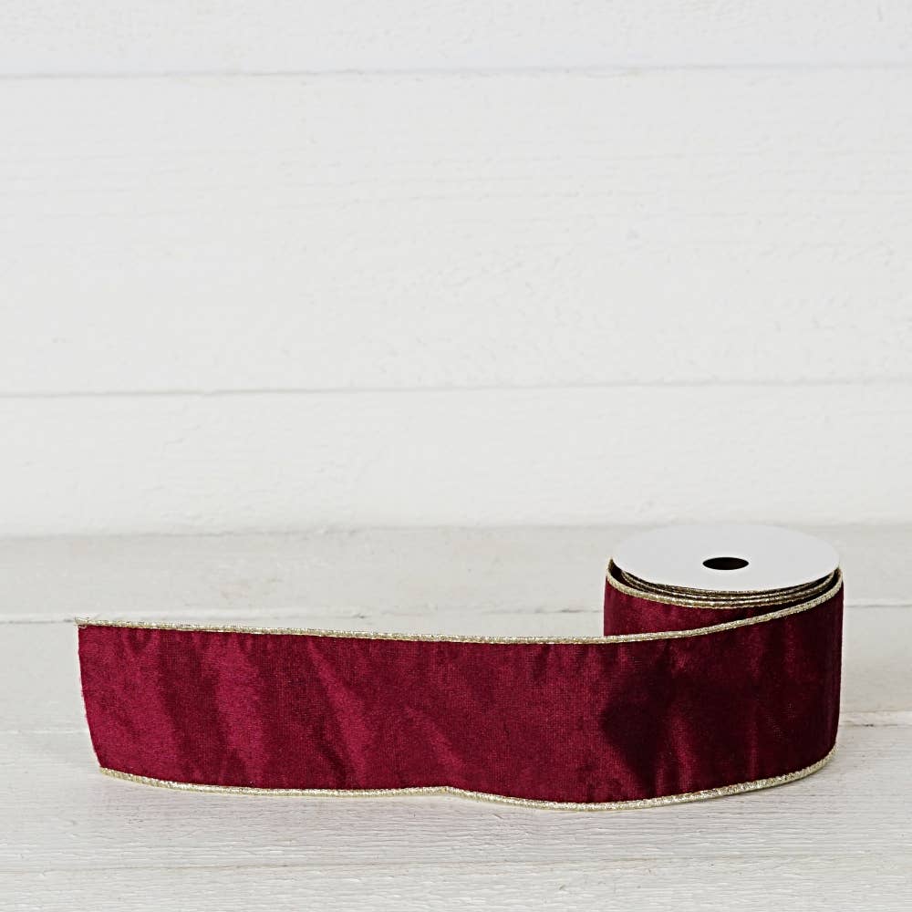 Custom Bow: Wired Ribbon Burgundy Velvet & Gold 2.5" inch