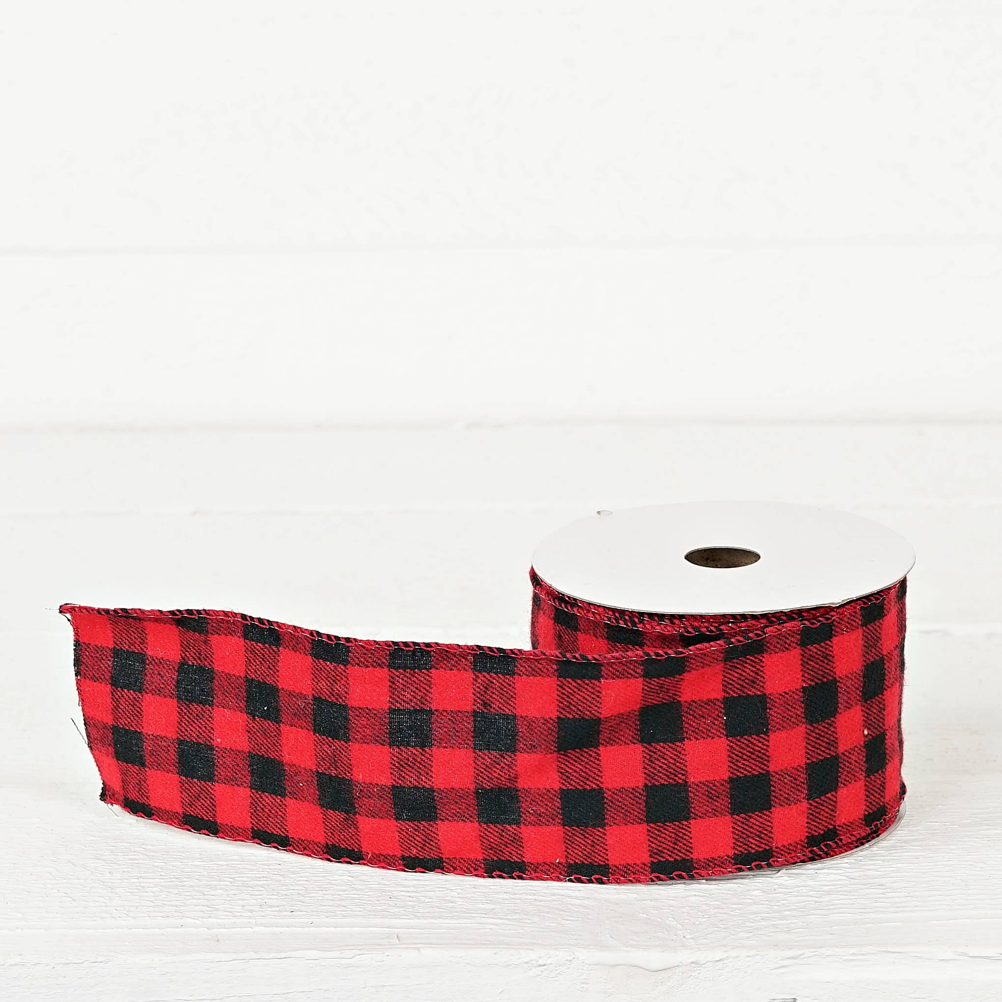 Custom Bow: Wired Ribbon Fabric Red/Black Gingham 2.5" inch