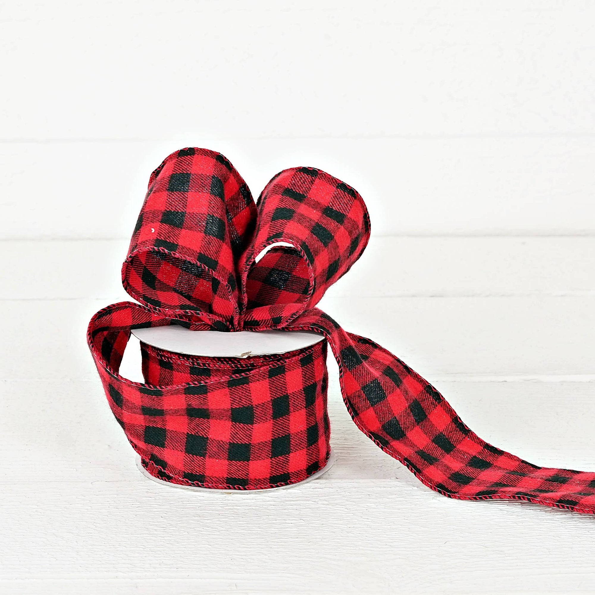 Custom Bow: Wired Ribbon Fabric Red/Black Gingham 2.5" inch