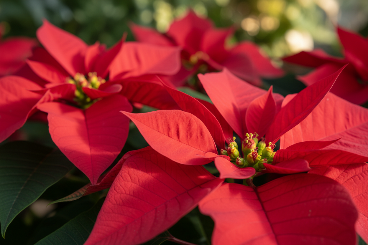 red poinsettias upclose